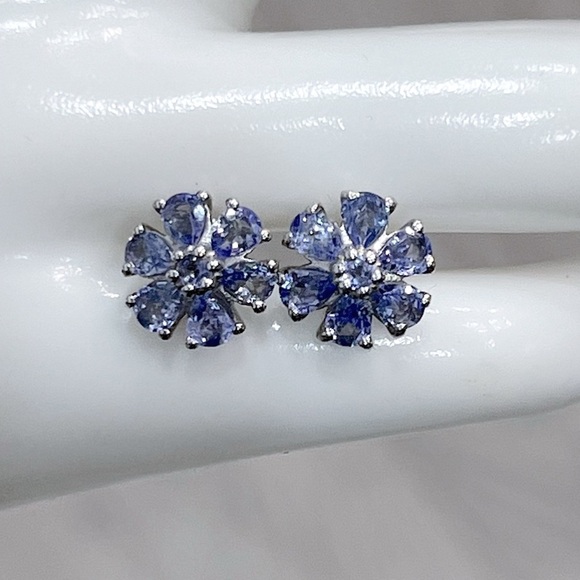 Tanzanite Floral Sterling Silver Stud Earrings
